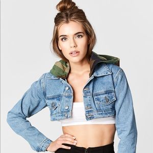 Cropped LF fitted camo denim Marina Jacket. NWT